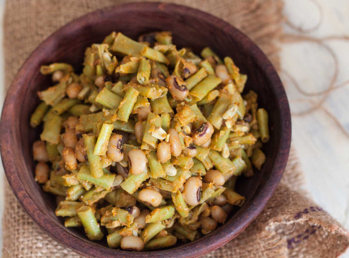 North Indian Style Chawli ki Sabzi Recipe -Long Beans and Black Eyed Beans Dry